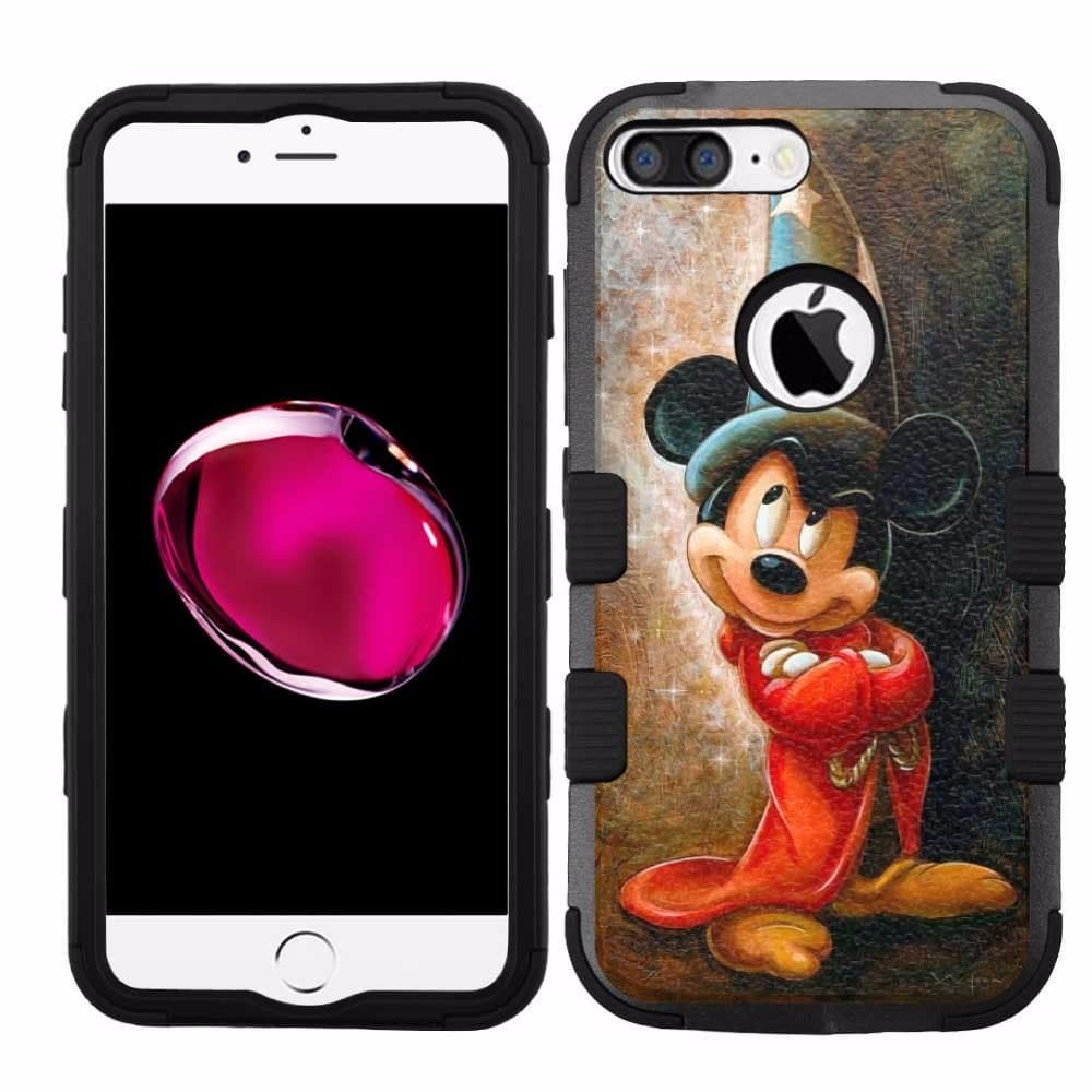 for iPhone 7 Plus (5.5"), Hard+Rubber Dual Layer Hybrid Heavy-Duty Rugged Armor Cover Case - Mickey Mouse Wizard #FROWN