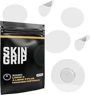 Skin Grip CGM Patches for Freestyle Libre 3 (20-Pack), Waterproof & Sweatproof for 10-14 Days, Pre-Cut Adhesive Tape, Continuous Glucose Monitor Protection (Clear)