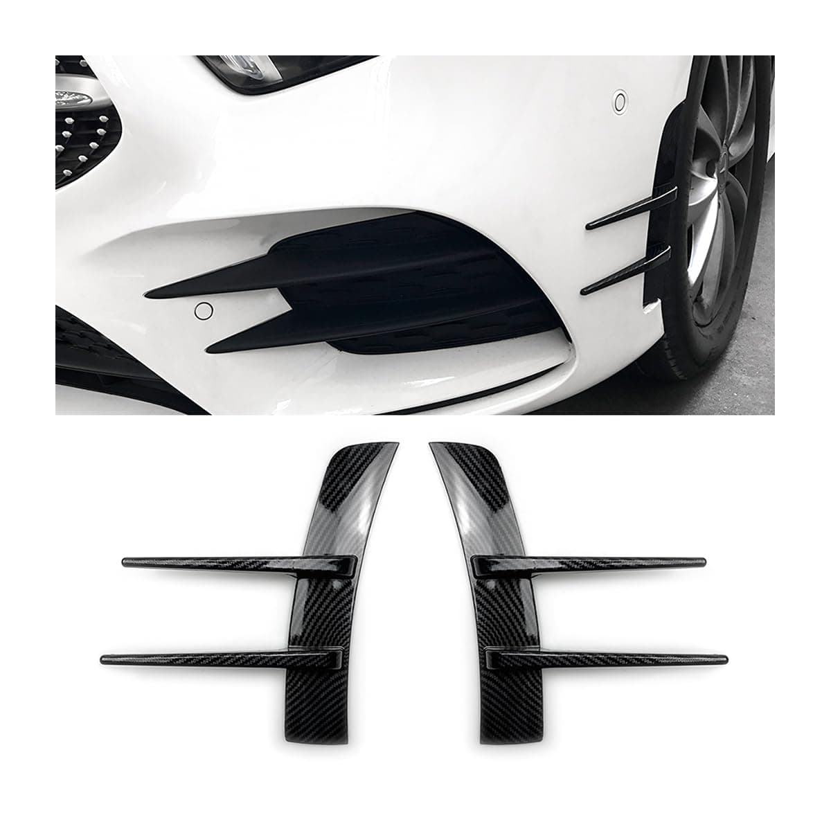 AUCELI Car Spoiler Kit, 2 Pcs Universal Front Bumper Splitter, Fender Side Vents Stickers, Soft Fins Spoiler, Anti-Collision Decoration Strip for Car Body Hood Side Wing (Carbon Fiber)