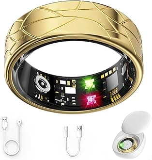 Smart Ring Fitness Tracker Sleep Tracking Heart Rate Monitor Pedometer, Waterproof Activity Tracker Fitness Ring Steps Counter, Gesture Controls for Short Video, 8 Days Last, Classical Gold, #8