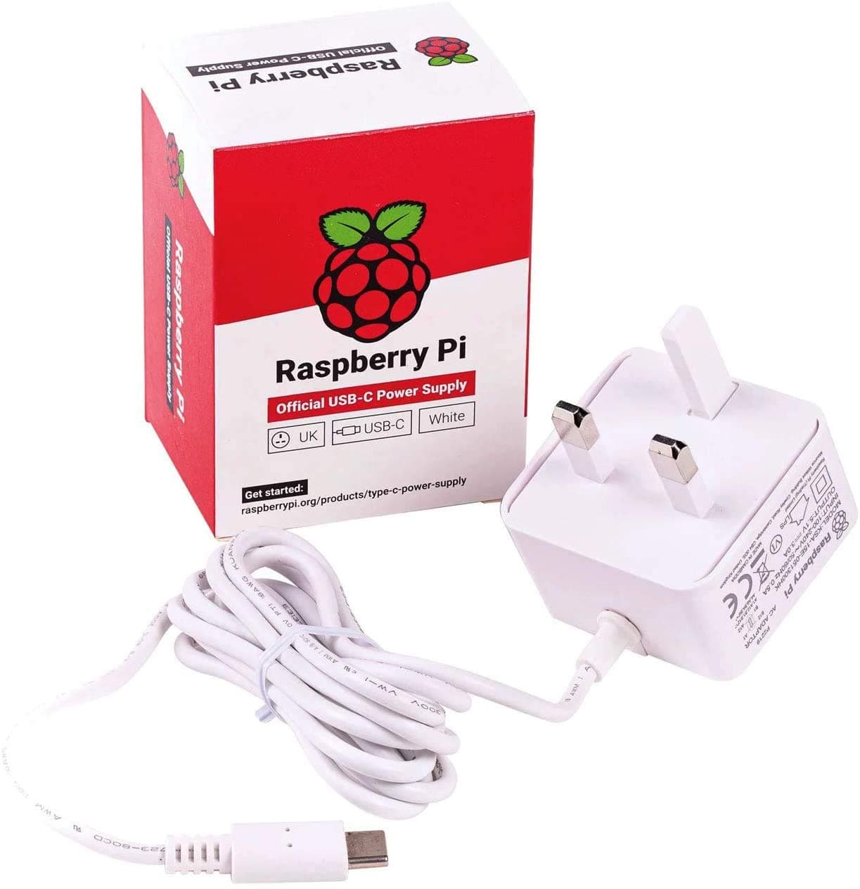 Raspberry Pi 4 USB-C Power Supply UK Plug (White)