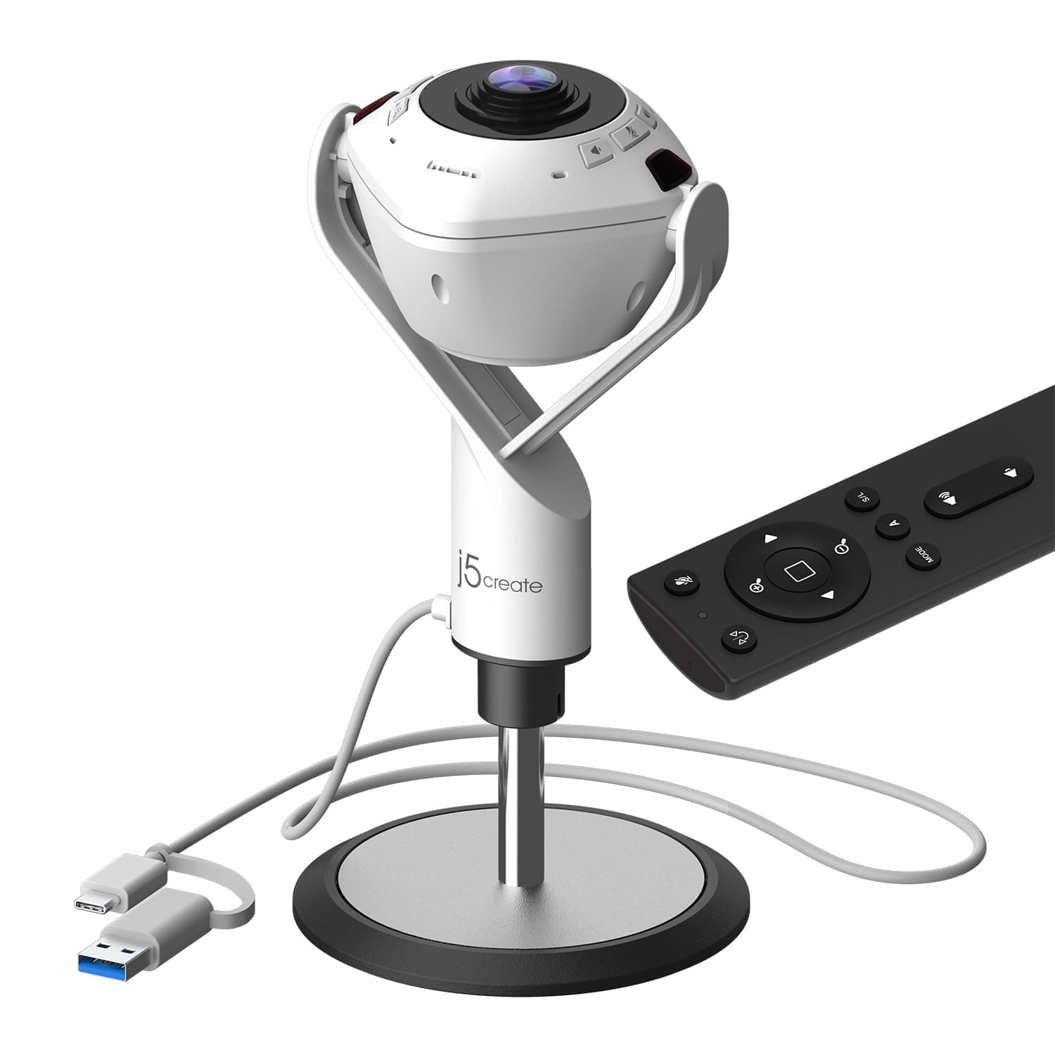 j5create 360 AI-Powered Meeting Webcam with Speakerphone, Smart-Tracking, Auto-Framing, 1080P HD Video Conferencing Camera, Comes with Remote Control (JVU368)