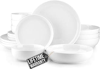 Zulay Kitchen Nova Porcelain Dinnerware Set, Service For 4 - Chip & Scratch Resistant White Plates And Bowls Sets - Microwave & Dishwasher Safe - White
