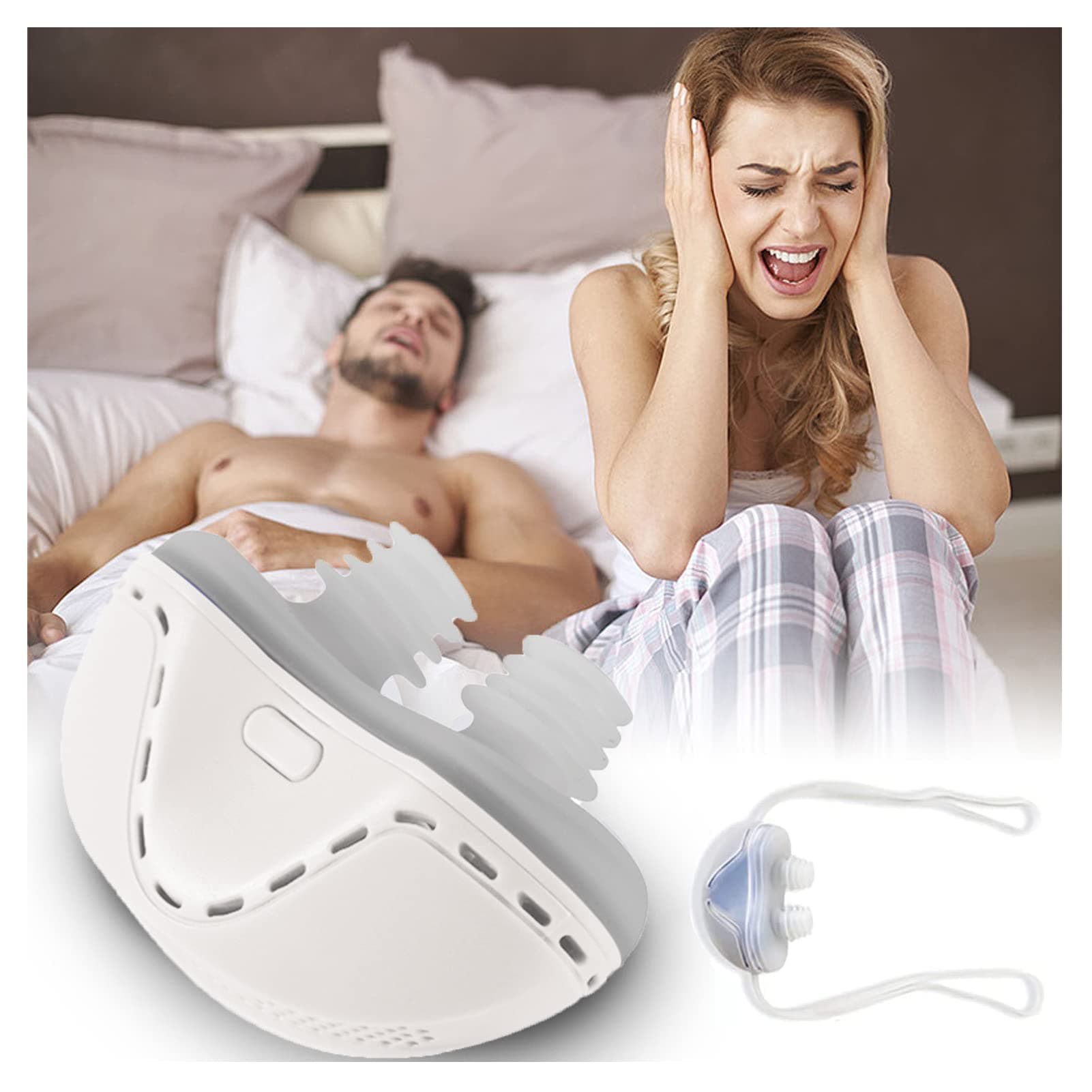 Anti-snoring Device,Electric Snore Stopper, Adjustable Wind Speed Double Eddy Current,Mini CPAP Anti Snoring Electronic Device for Men and Women to Improve Breathing and Sleep,White