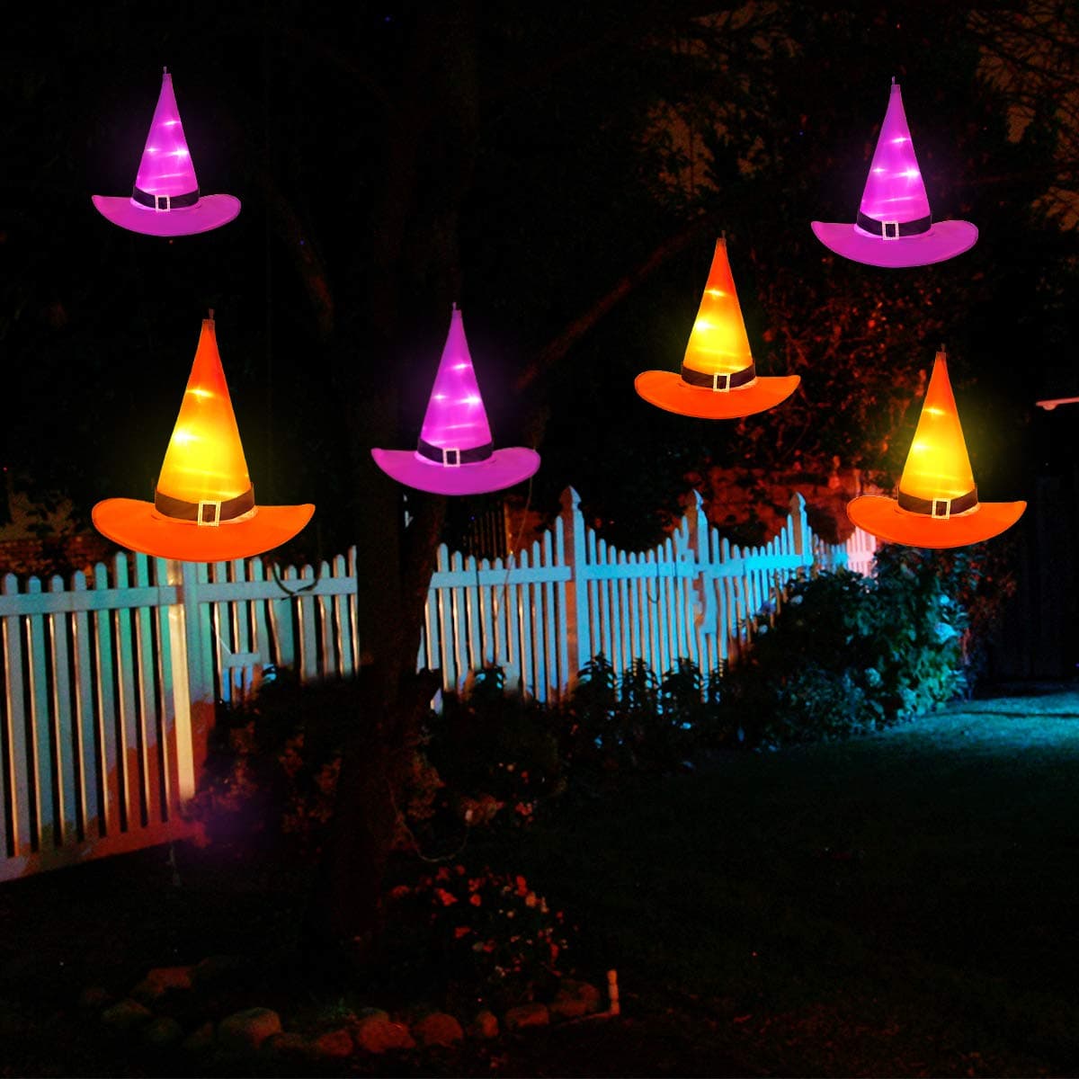 YUNLIGHTS Halloween String Lights, 6Pcs Witch Hats Light, 33ft Halloween Lights String with 8 Lighting Modes for Outdoor, Indoor, Garden, Tree, Yard, Party Decoration