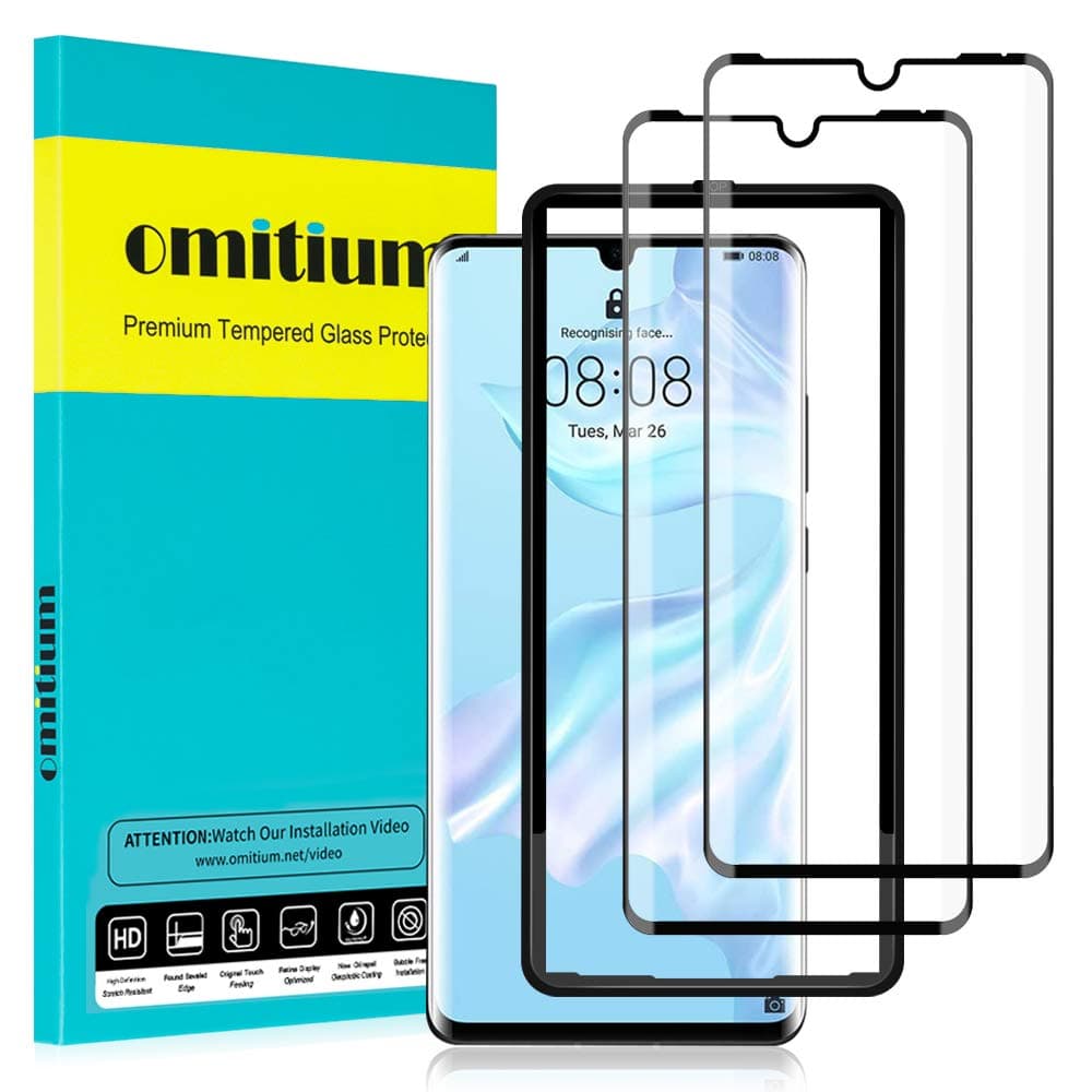 omitium Screen Protector for Huawei P30 Pro, [2 Pack] Huawei P30 Pro New Edition Tempered Glass Film [Easy Bubble-Free Installation Frame] 9H Hardness Case Friendly Glass Protector Huawei P30 Pro