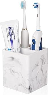 Diatomite Toothbrush Holders for Bathrooms, Electric Toothbrush and Toothpaste Holder 3 Slots Tooth Brush Organizer for Bathroom Countertop, Shower, Vanity - Marble White