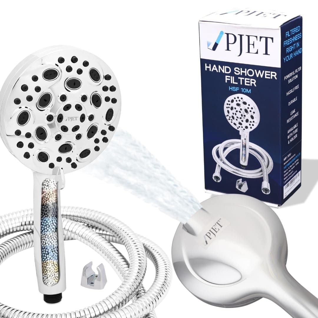PJET 10 Mode Handheld Filter Shower Head |Pressure Hand Shower With 1.5 Meter Flexible Tube And Wall Hook | 10 Different Spray Modes- Mist, Rain, Massage |Hand Shower Filter With Water Softner,Chrome