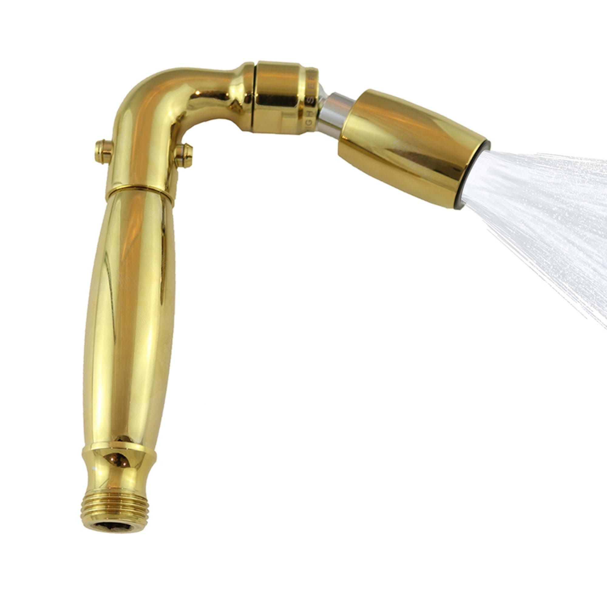 High Sierra® Solid Metal Handheld Shower Head, Lead-Free. Patented Nozzle Never Clogs. Trickle Valve. Shower Hose and Holder Not Included. High Pressure 2.0GPM. Polished Brass Finish