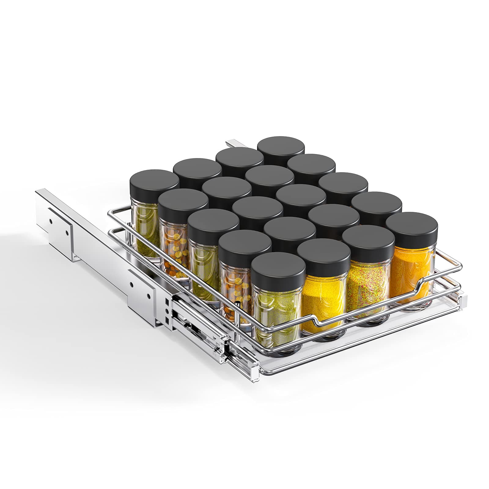 Pull Out Spice Rack Organizer for Cabinet - 9.5"Wx10.2"Dx2.8"H, AHNR Heavy Duty 8" Single Slide Out Spice Rack for Upper Kitchen Cabinets and Pantry Closet