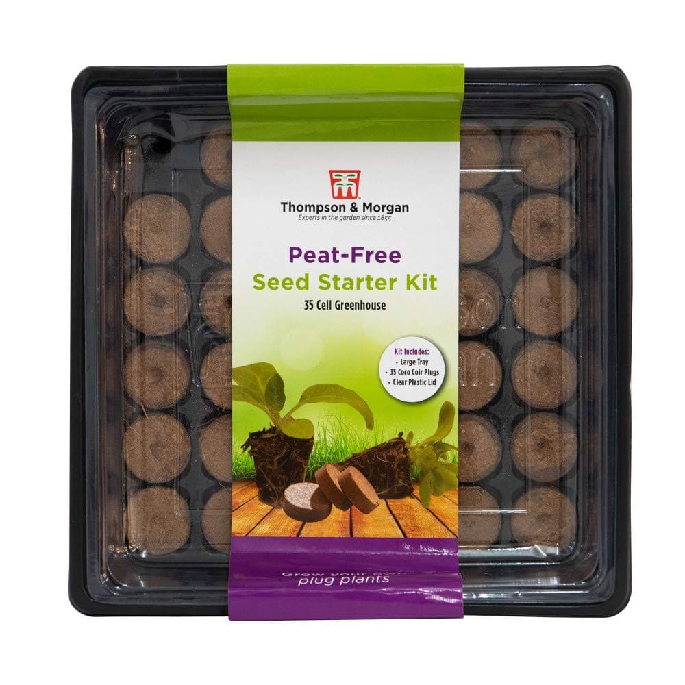 Self-Watering Peat Free Seed Starting Kit 35 Cells with Coco Coir Plugs, Grow Your Own Seeds at Home Large Tray with Clear Plastic Lid