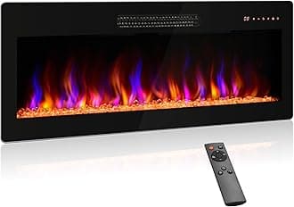 BELLEZE 42" Electric Fireplace Heater, 1400 W Recessed & Wall Mounted Electric Fireplace with Remote Control, Heater with Adjustable Flame Color and Brightness, Timer, Touch Screen