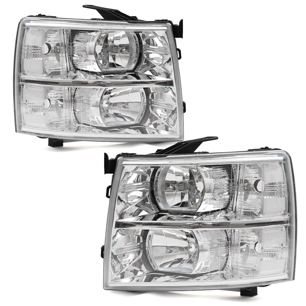 G-PLUS Headlights Assembly, Fit Chevy Silverado 2007-2013,Fit Silverado 2500 3500 & HD 2007-2014 Clear Lens Chrome Housing Clear Reflector,faros delanteros
