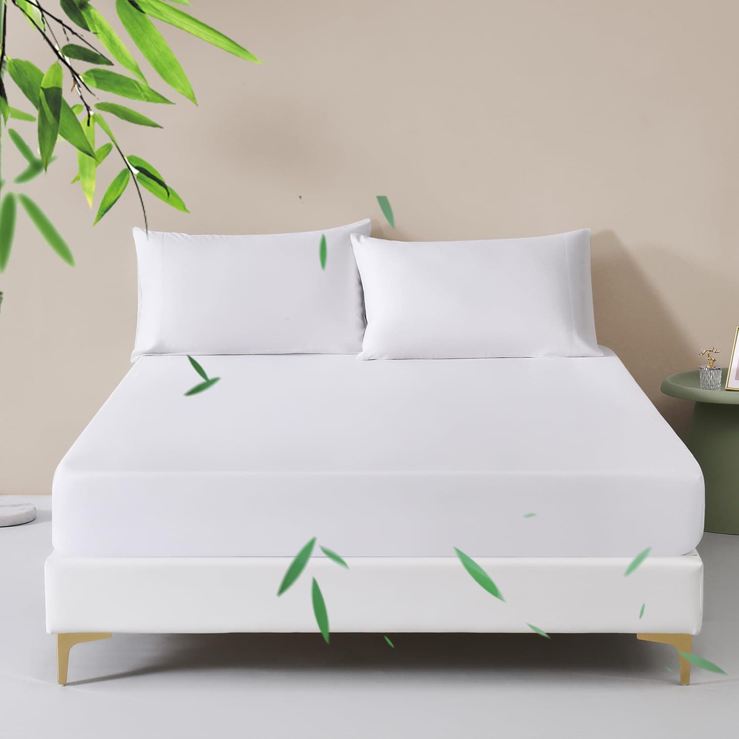 Simple&Opulence 100% Viscose Made from Bamboo Cooling Fitted Bottom Sheet Only 1 Piece, 15 Inch Deep Pocket for Mattress, Extremely Soft and Breathable(white,Queen)