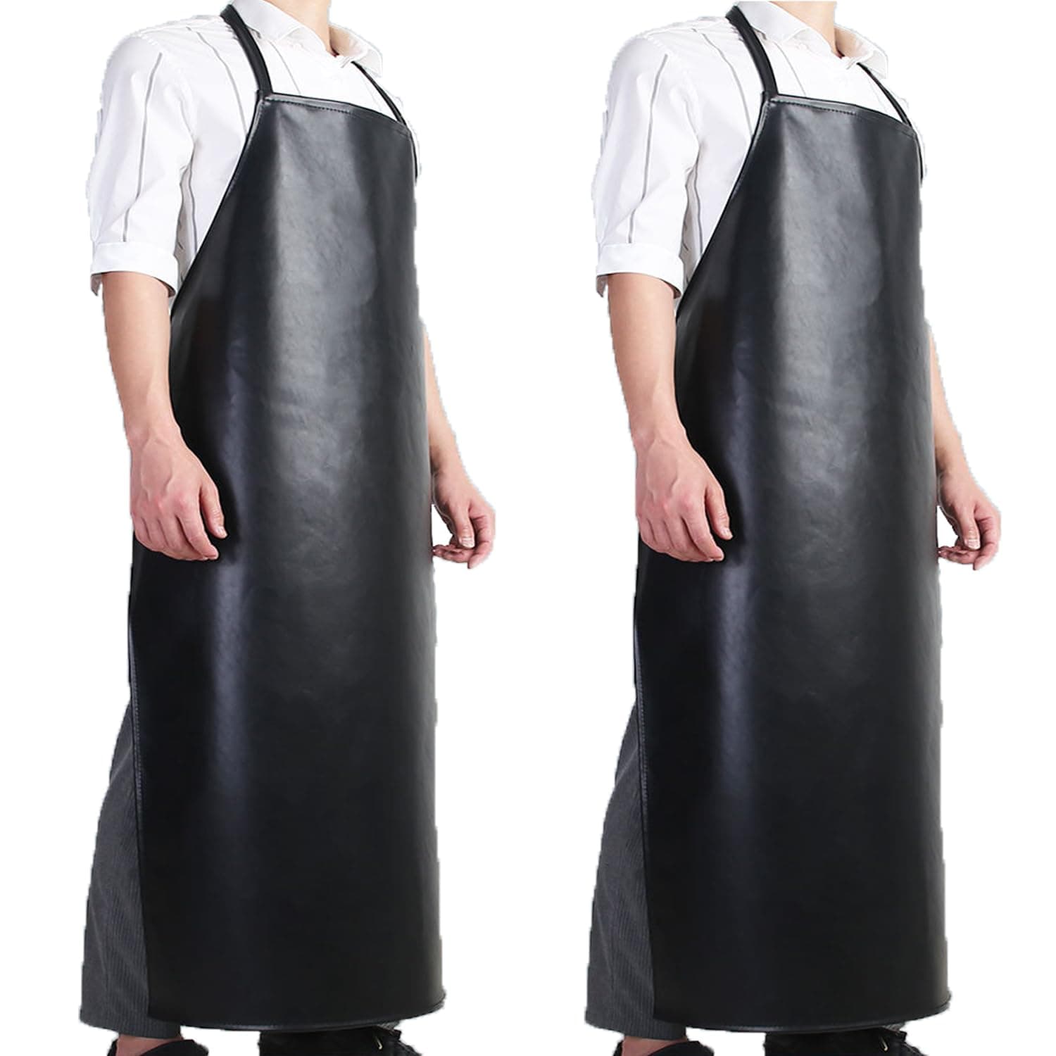 CHAMSUREUK 2 Pack 46" Waterproof Rubber PVC Apron Adjustable Aprons for Men HEAVY Duty Chemical Resistant Work Apron Extra Long Aprons for car wash Lab Butcher Cooking Kitchen BBQ