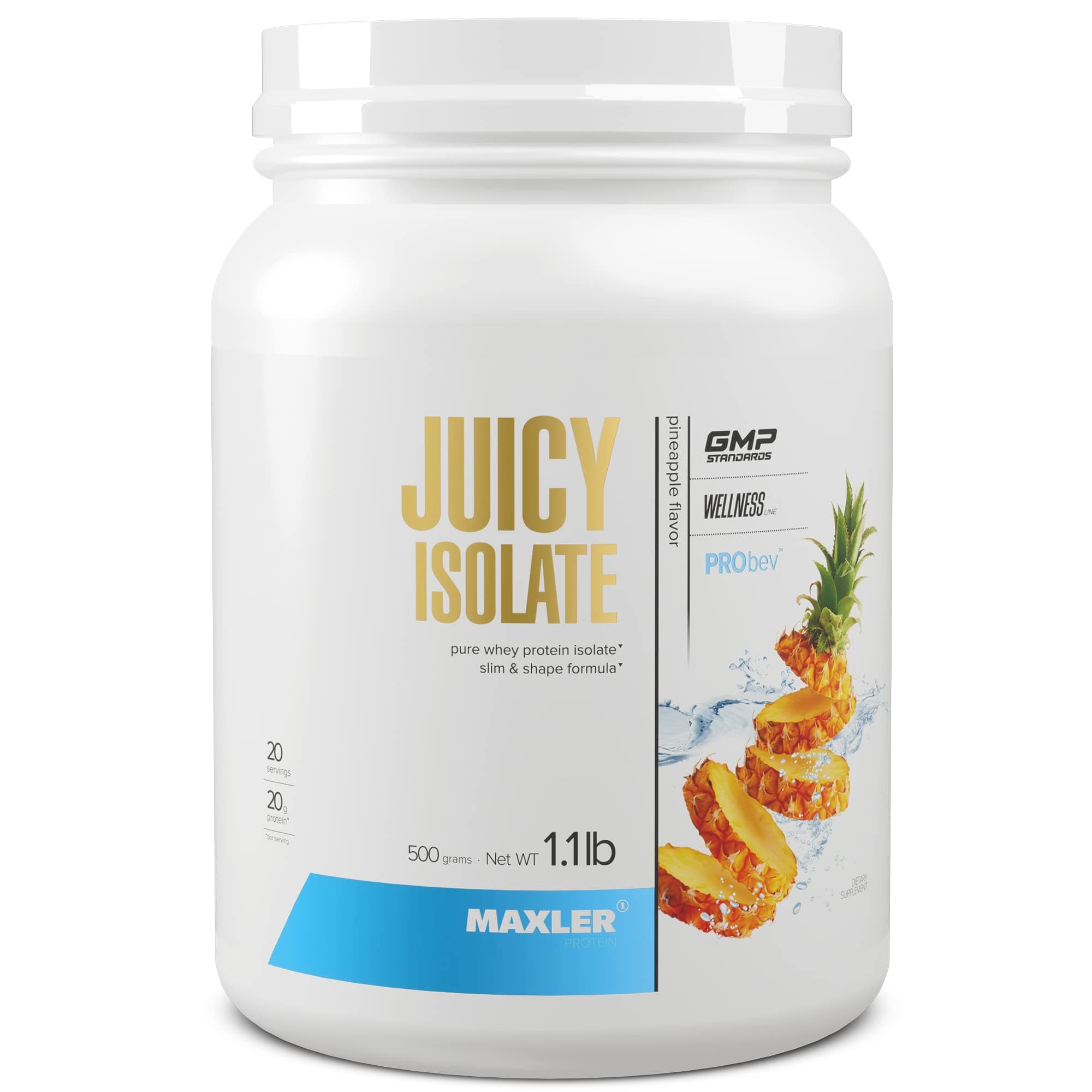 Maxler Juicy Isolate Protein Powder - Clear Whey Isolate - Low Lactose, Fat Free, Sugar Free Muscle Recovery Drink for Pre & Post Workout - Pineapple 1.1lb (20 Servings)
