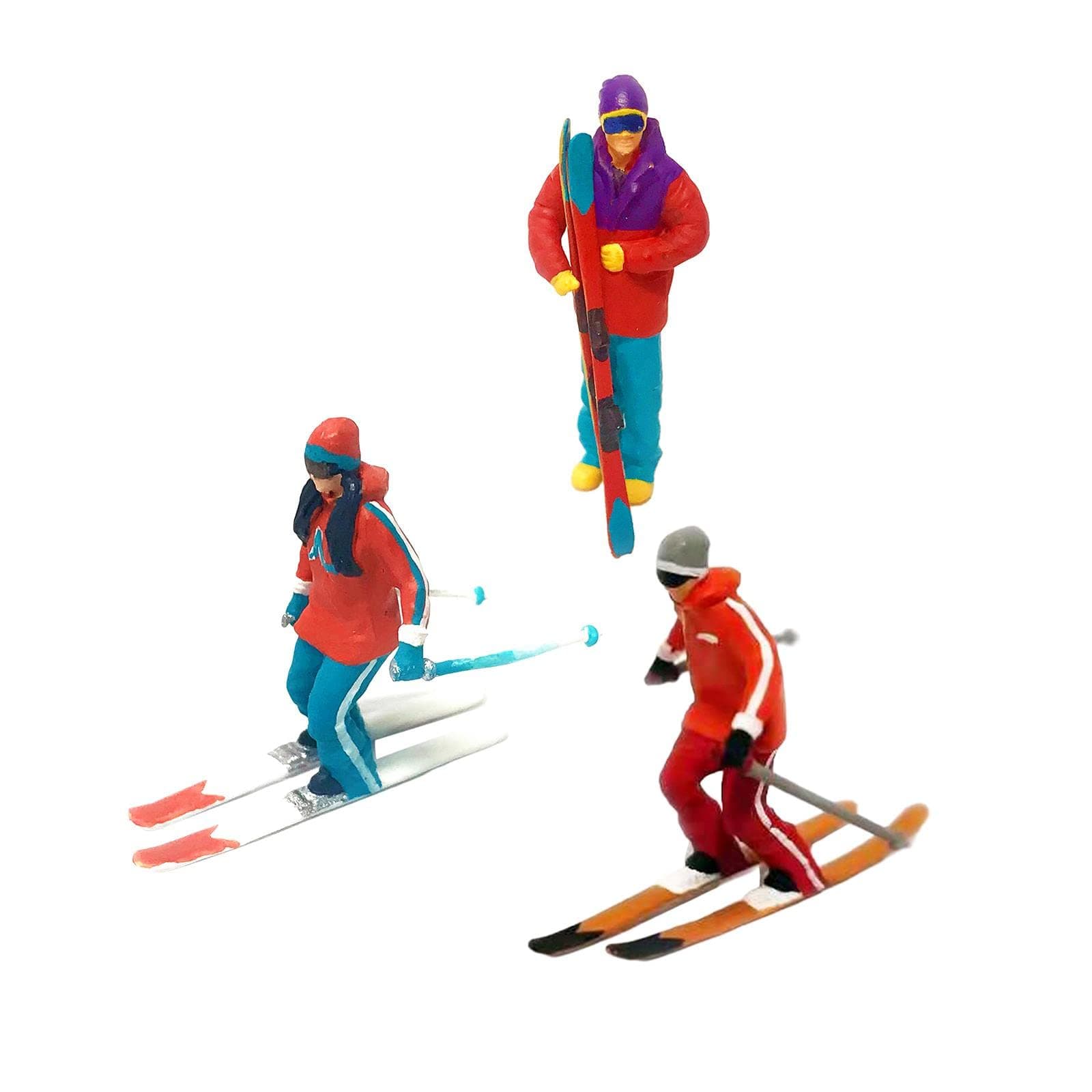 Harilla 3 Pieces HO Scale Miniature Model Skiing Figures Scenario Scenes Micro Landscape Building Road Railway Decor Wheel, A