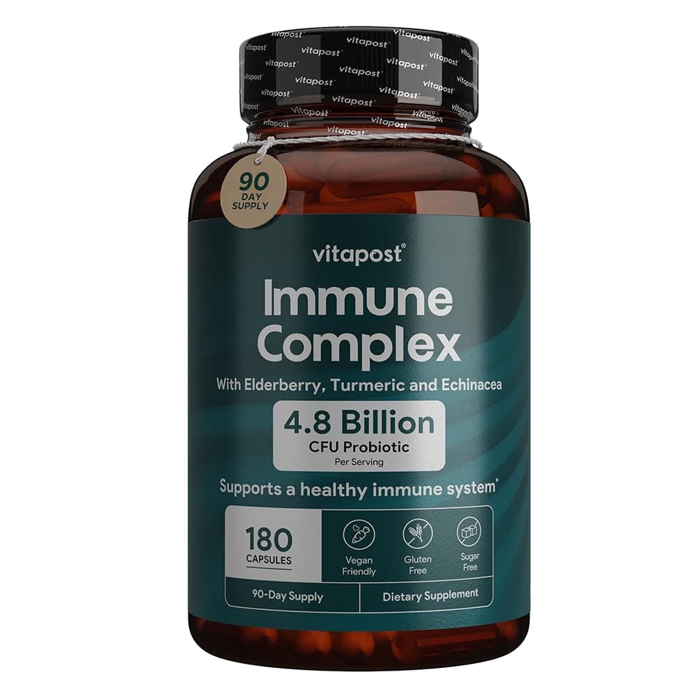 Immune Complex Supports a Healthy Immune System with Vitamin C, Elderberry, Zinc, Echinacea, Garlic & Turmeric. Dietary Supplement, 180 Capsules