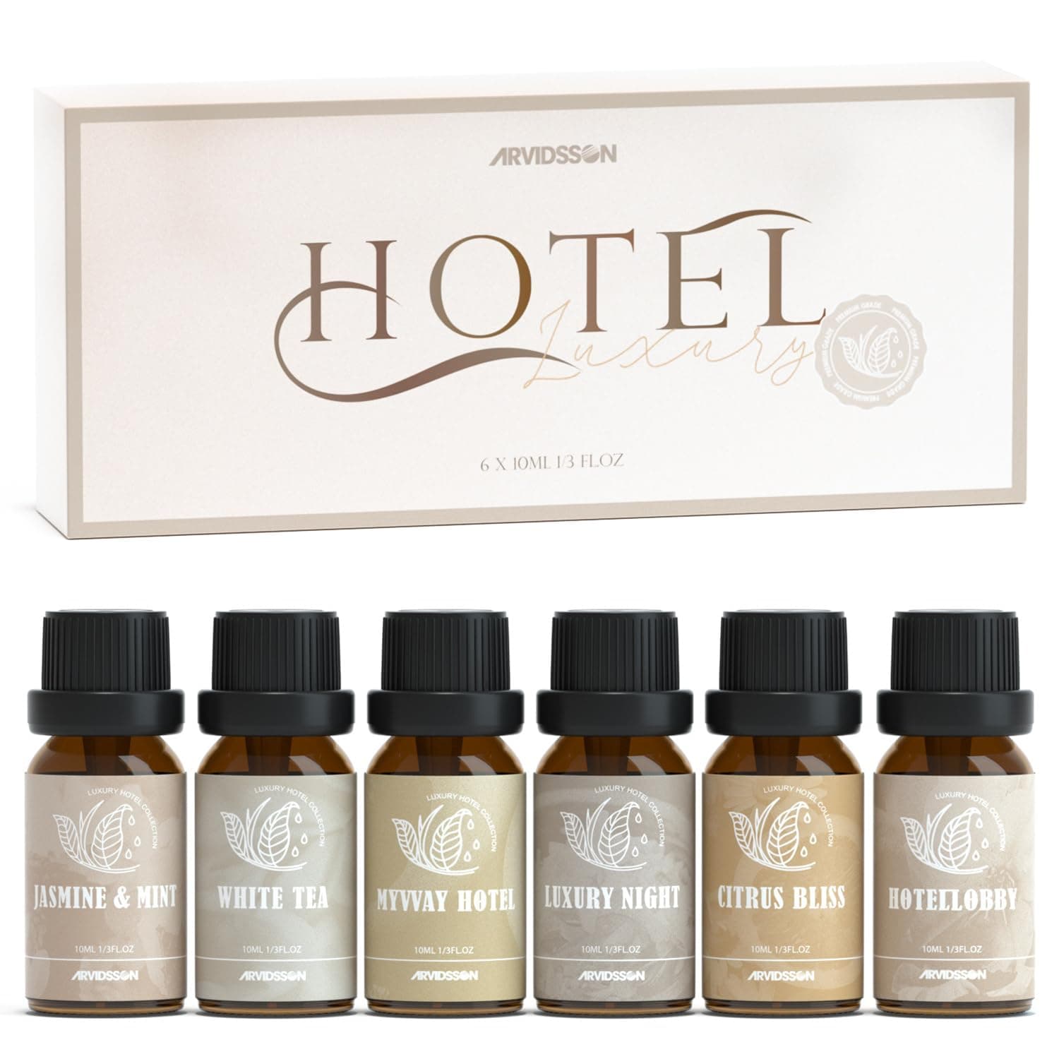 ARVIDSSON Hotel Diffuser Oils Gift Set, Hotel Essential Oils for Diffuser, Luxury Hotel Fragrance Oil Blend - Jasmine & Mint, White Tea, Citrus Bliss, M-Way, Fancy Lobby, Gift for Women and Men