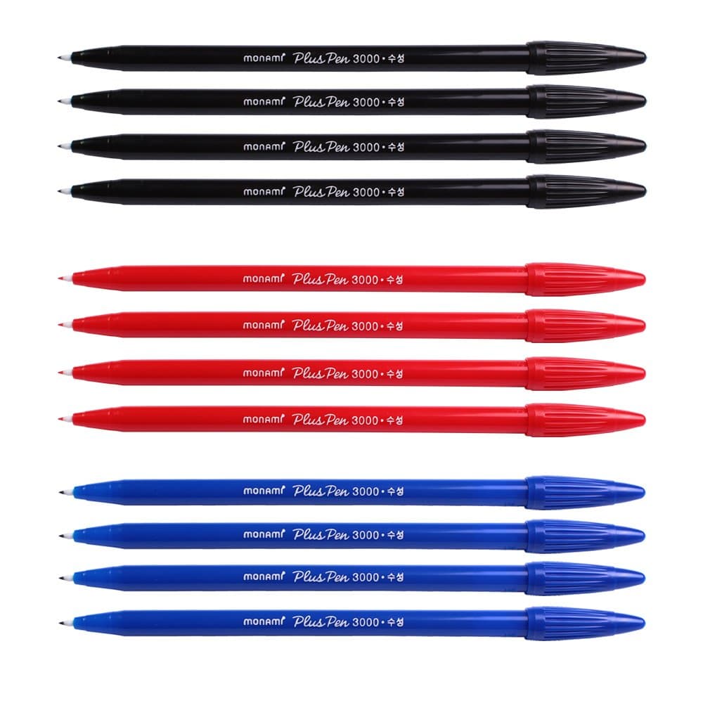 Plus 3000 Office Sign Pen Felt Tip Water Based Ink Color Pen Complete Red, blue, black Dozen Box