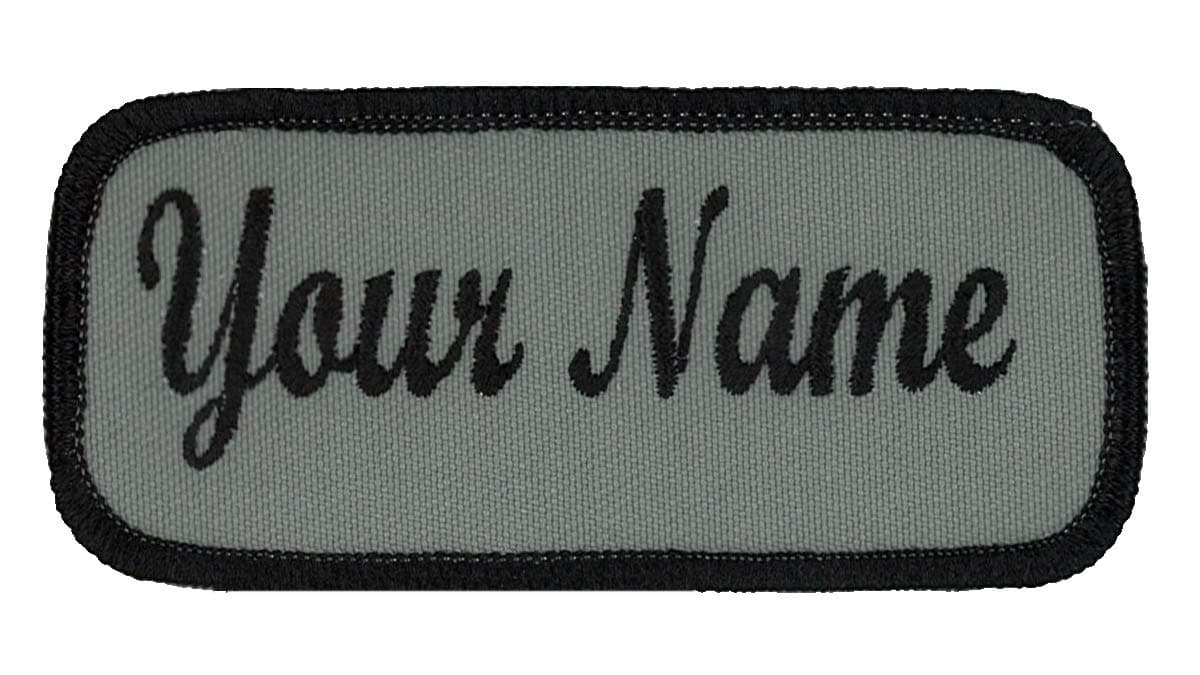 Northern SafariName Patch Uniform Work Shirt Personalized Embroidered Graphite with Black Border. Sew on.
