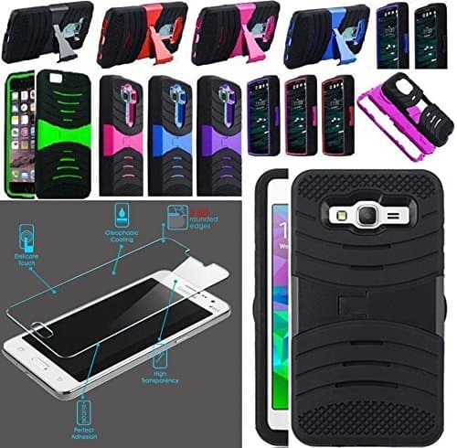 NP ARMOR Premium Tempered GLASS Screen Protector + Phone Case For Samsung On5 / On 5 G550 SM-G550T G550T SM-G550T1 G550T1 (sBLACK/PINK u/c)