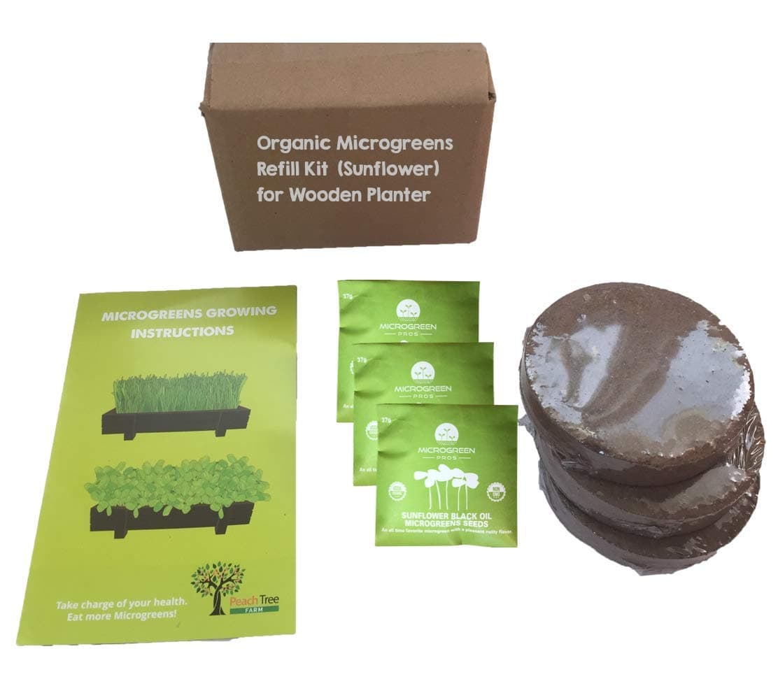 Organic Sunflower Microgreens 3 Pack Refill. Pre-Measured Soil & Seed. Use with Microgreenopros Beautiful Wooden Microgreen Trays Measuring 16 x 8 inch. Easy and Convenient, Enough to Sprout 3 Crops.