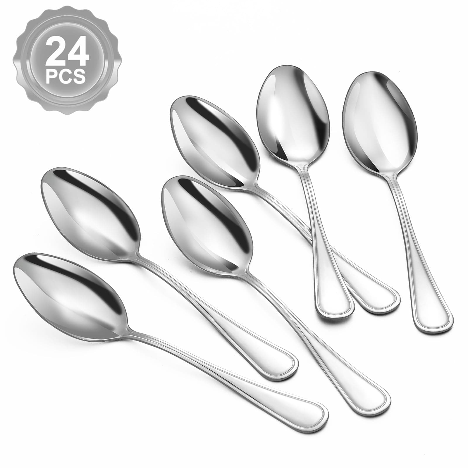 24-Piece Spoons Silverware - 7.5-inch Dinner Spoons Set, Food Grade Stainless Steel Tablespoons, Sturdy Metal Spoon, Mirror Polished Tablespoon, Dishwasher Safe, Multipurpose Utensils Bulk