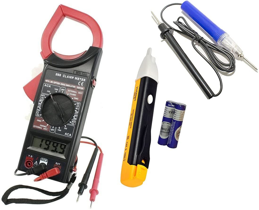 Inditrust AC/DC Digital Clamp Multimeter DT266 With 1pc Touchless AC Voltage Tester Pen Detector Sensor 90~1000V and 1pc Continuity tester (Pack Of 3pc)