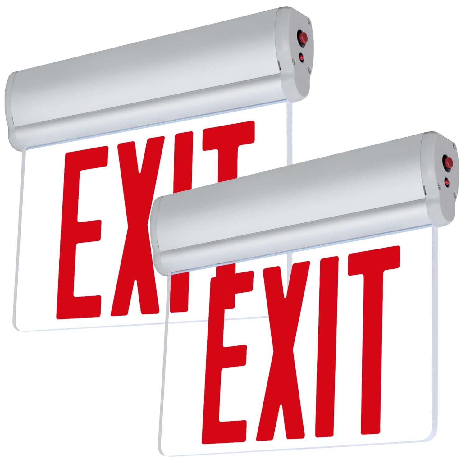 LFI Lights Edge-Lit Red Exit Sign, Sleek Brushed Aluminum Housing, Single Sided Clear Rotating Acrylic Panel, Battery Backup, Hardwired for Safety, UL Listed, (2 Pack)