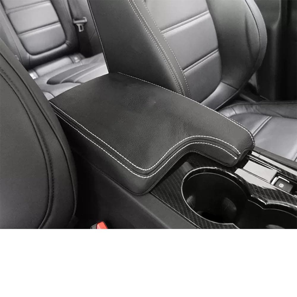 Custom Interior Accessories for F-PACE FPACE/XF 2017 2018 2019 2020 PU Leather Center Console Armrest Box Cover Armrest Cushion Central Armrest Protector Pad(Black with White Stitching)