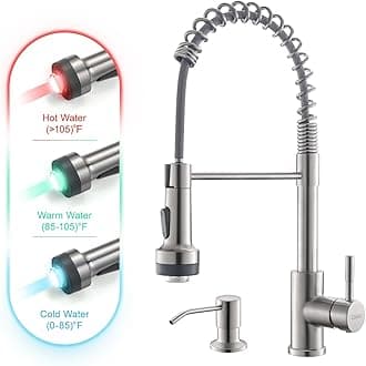 GIMILI Brushed Nickel Kitchen Faucet with Pull Down Sprayer with Soap Dispenser Single Handle LED Kitchen Sink Faucet