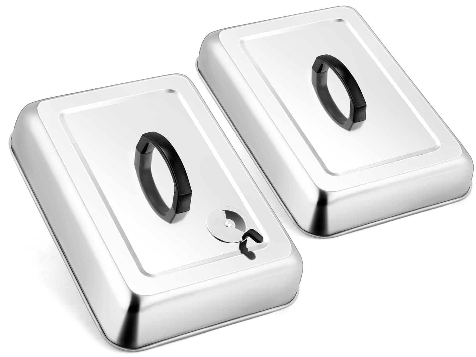 Leonyo 2Pack Melting Dome for Griddle, 13" & 9" Rectangular Griddle Basting Cover with Adjustable Vent, Stainless Steel Burger Dome Lid, BBQ Heavy Duty Metal Steam Cover for Flat Top Grill