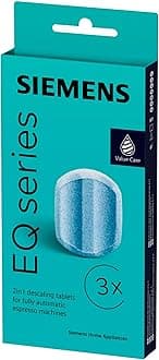 Siemens Descaling Tablets TZ80002A, Removes Limescale and Protects Against Corrosion, Original Accessories, Suitable for EQ Series Coffee Machines, Built-in Machines, White, (Pack of 3) 1 Pack