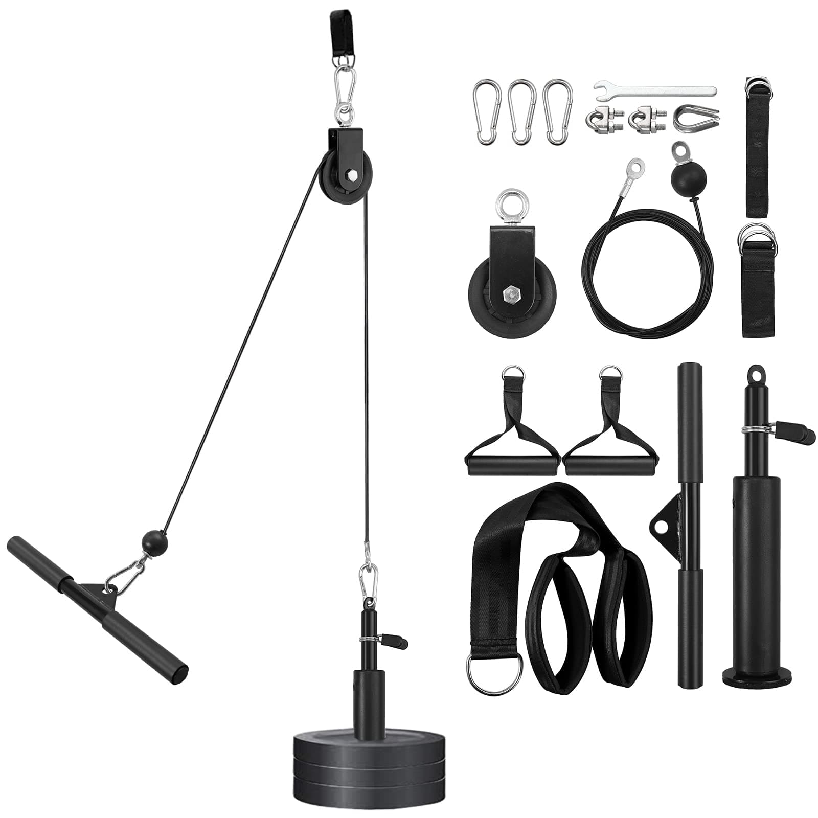VINTEAM Pulley System, Pulley Cable Machine DIY Workout Accessories with Tricep Rope, LAT Pull Down Bar, Gym Cable for Triceps Extensions, Biceps Curl, Forearm