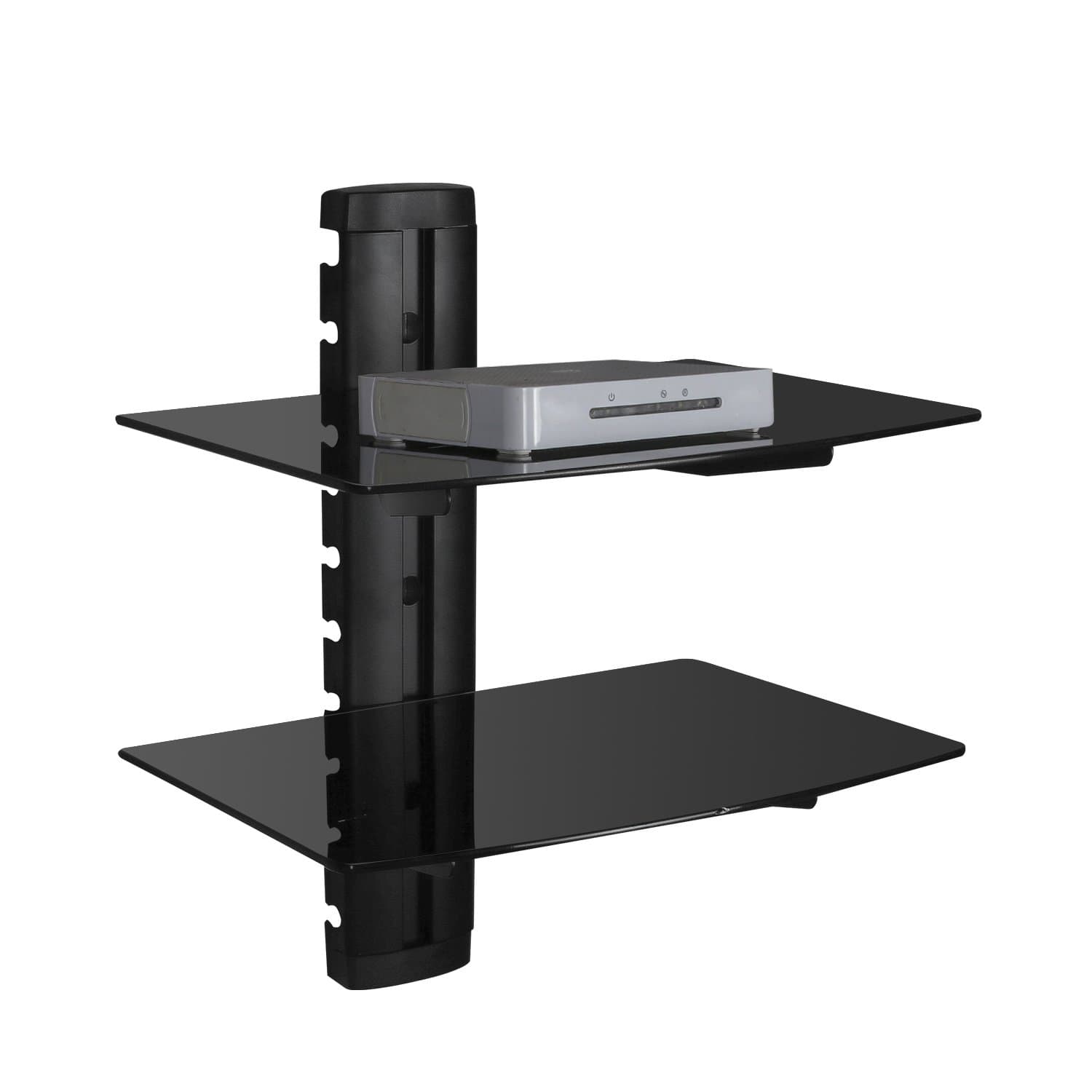 2-Tier DVD Floating Glass Wall Mount Shelf, DVD DVR Component Shelf- Strengthened Tempered Glass Shelf for DVD Player/AV Receiver/TV Accessories, Black Color