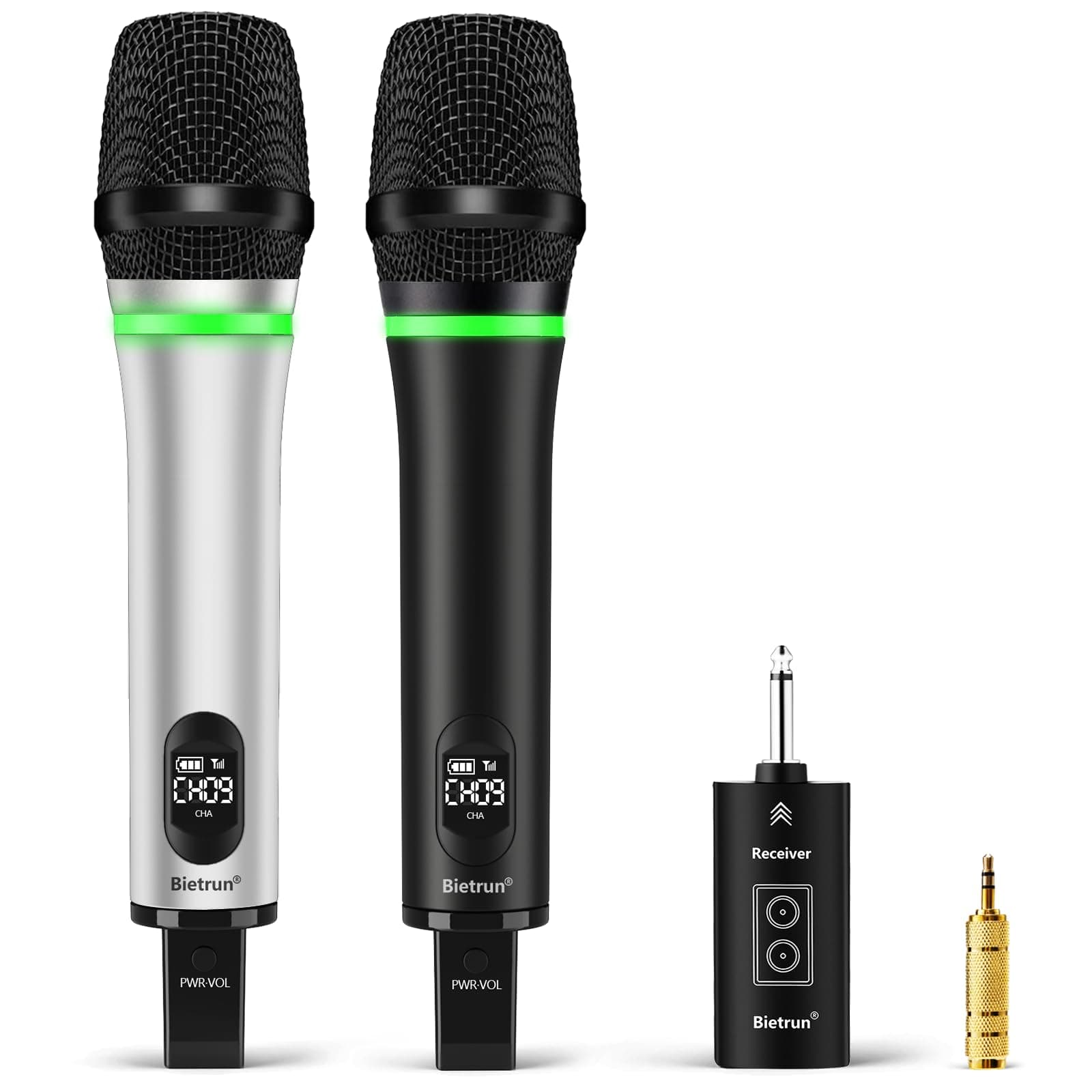 Rechargeable Wireless Microphone,Dual Metal Cordless Handheld Dynamic Wireless Mics with Bluetooth, UHF 240FT Range for 1/4'',1/8''Output,PA System,Dj,Mixer,Church(White＆Black)