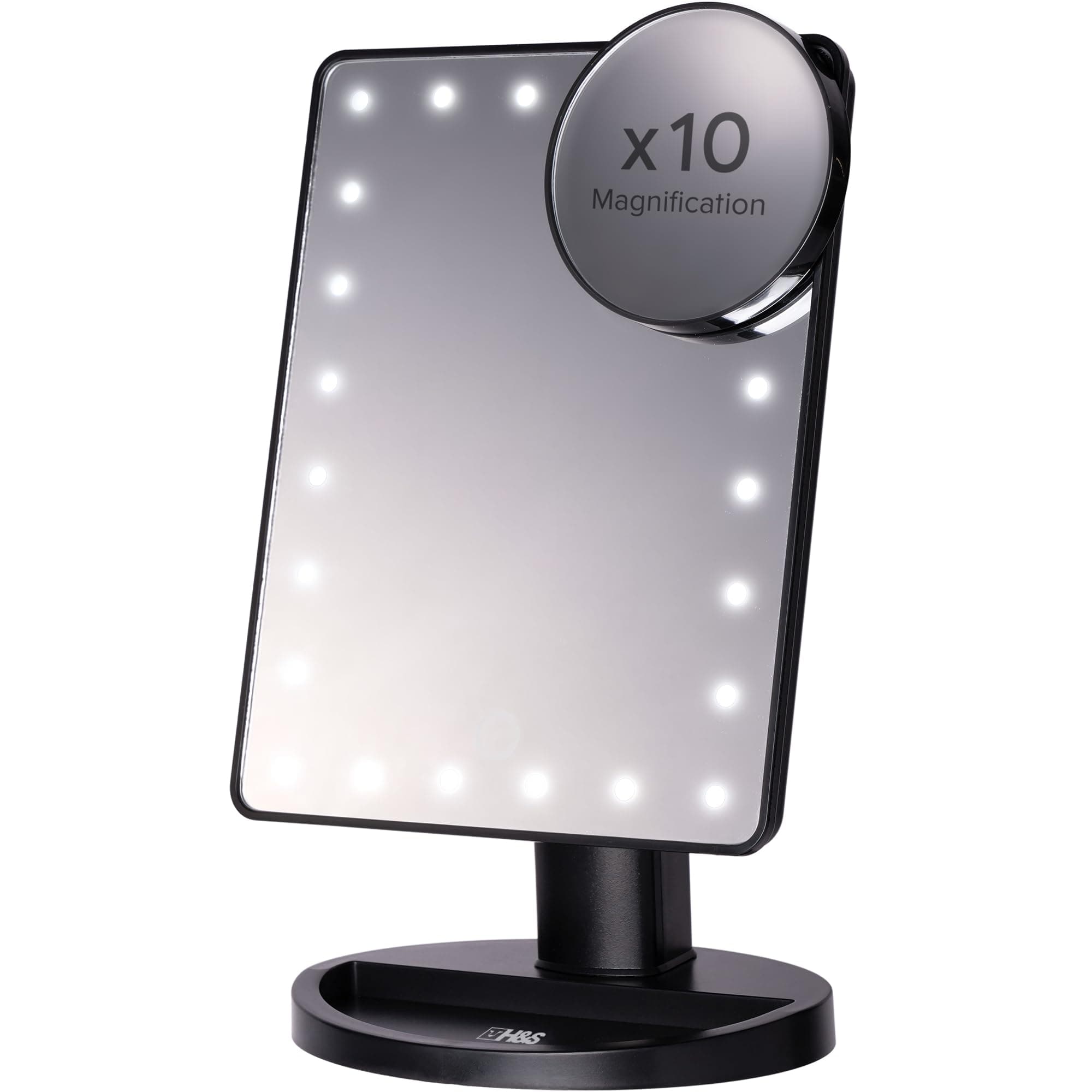 Makeup Mirror with Lights - Light Up Vanity Mirror for Dressing Table Bathroom Desk - Battery Operated with LED Lights - Includes Detachable 10x Magnifying Mirror - Black