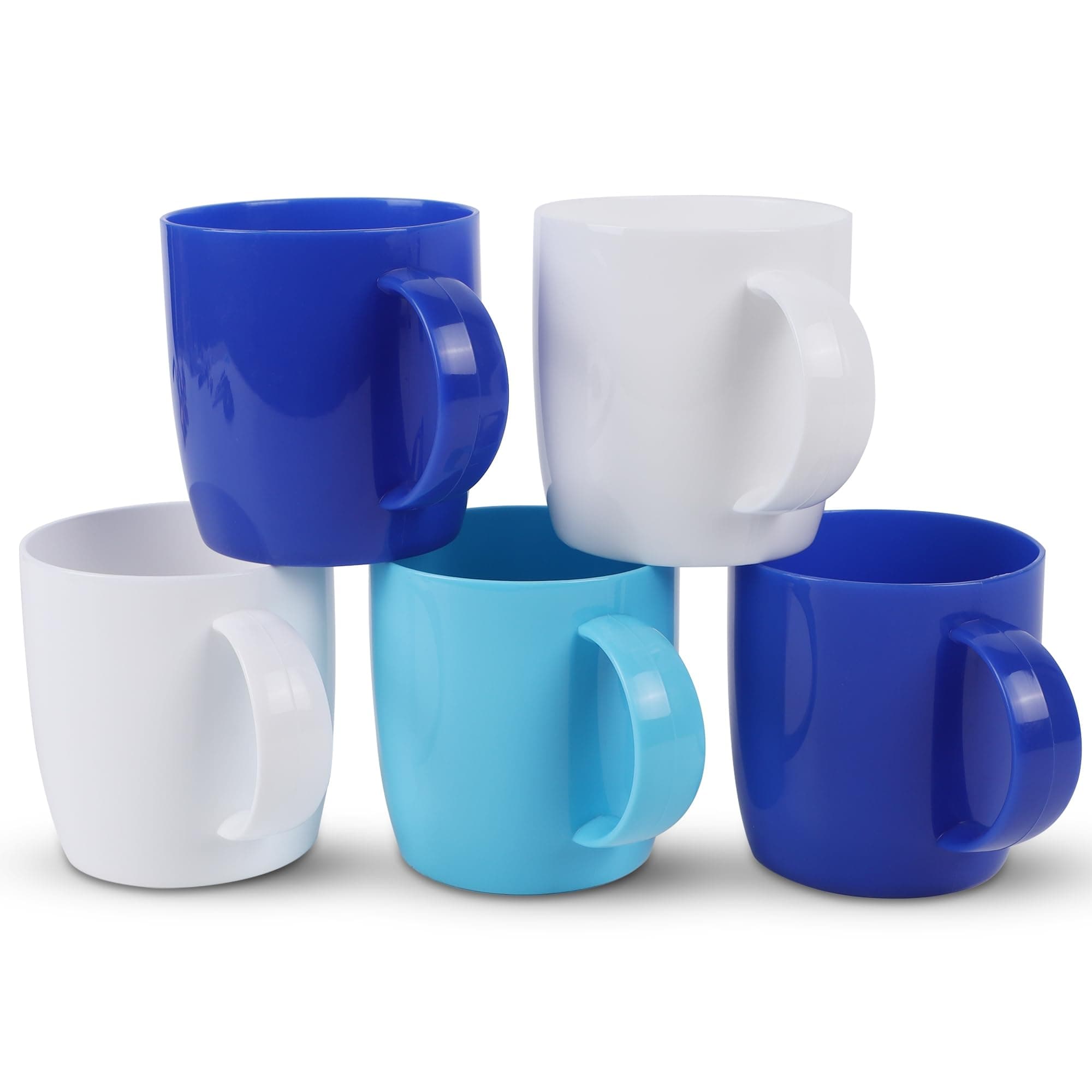 fulong Reusable Plastic Drinking Cup with Handle, BPA Free Microwave & Dishwasher Safe Food Grade PP 13 Ounce Coffee & Milk Mug Set of 5 (Blue)