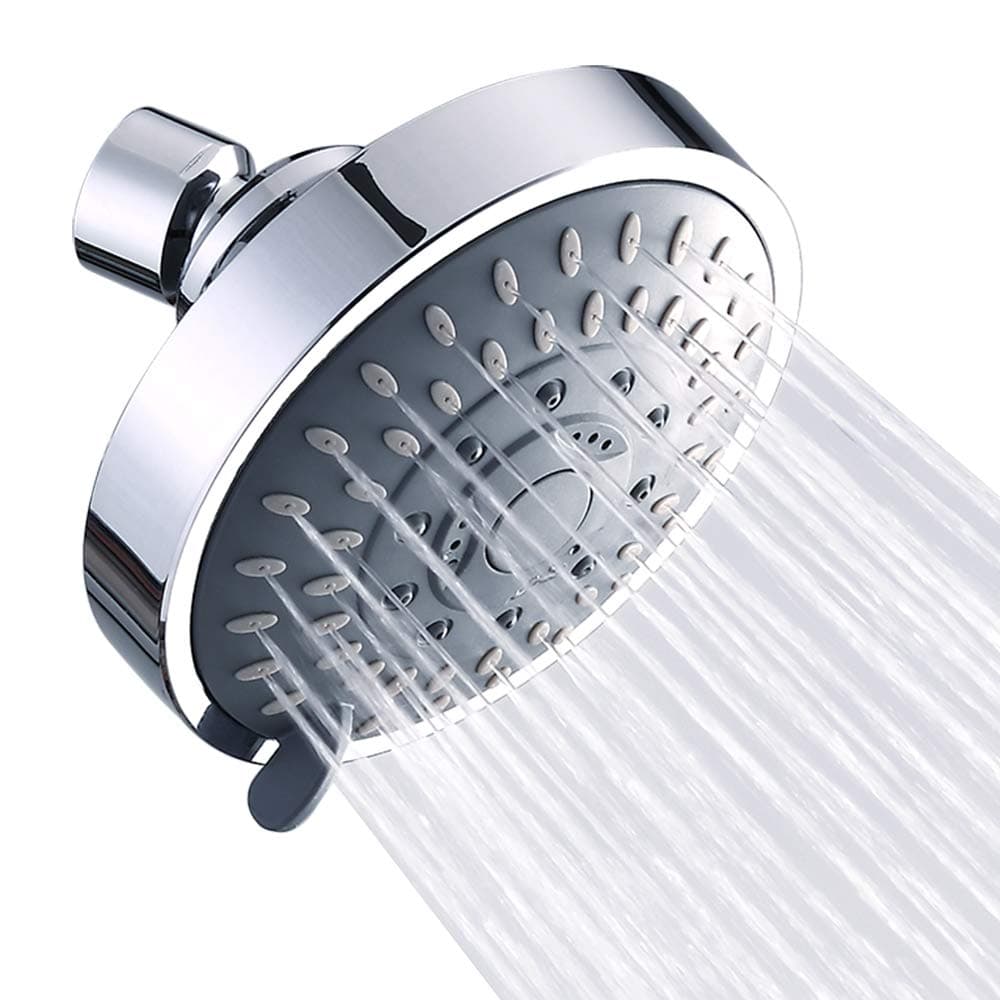 Shower Head High Pressure Rain Fixed Showerhead 5-Setting with Adjustable Metal Swivel Ball Joint - Relaxed Shower Experience Even at Low Water Flow & Pressure