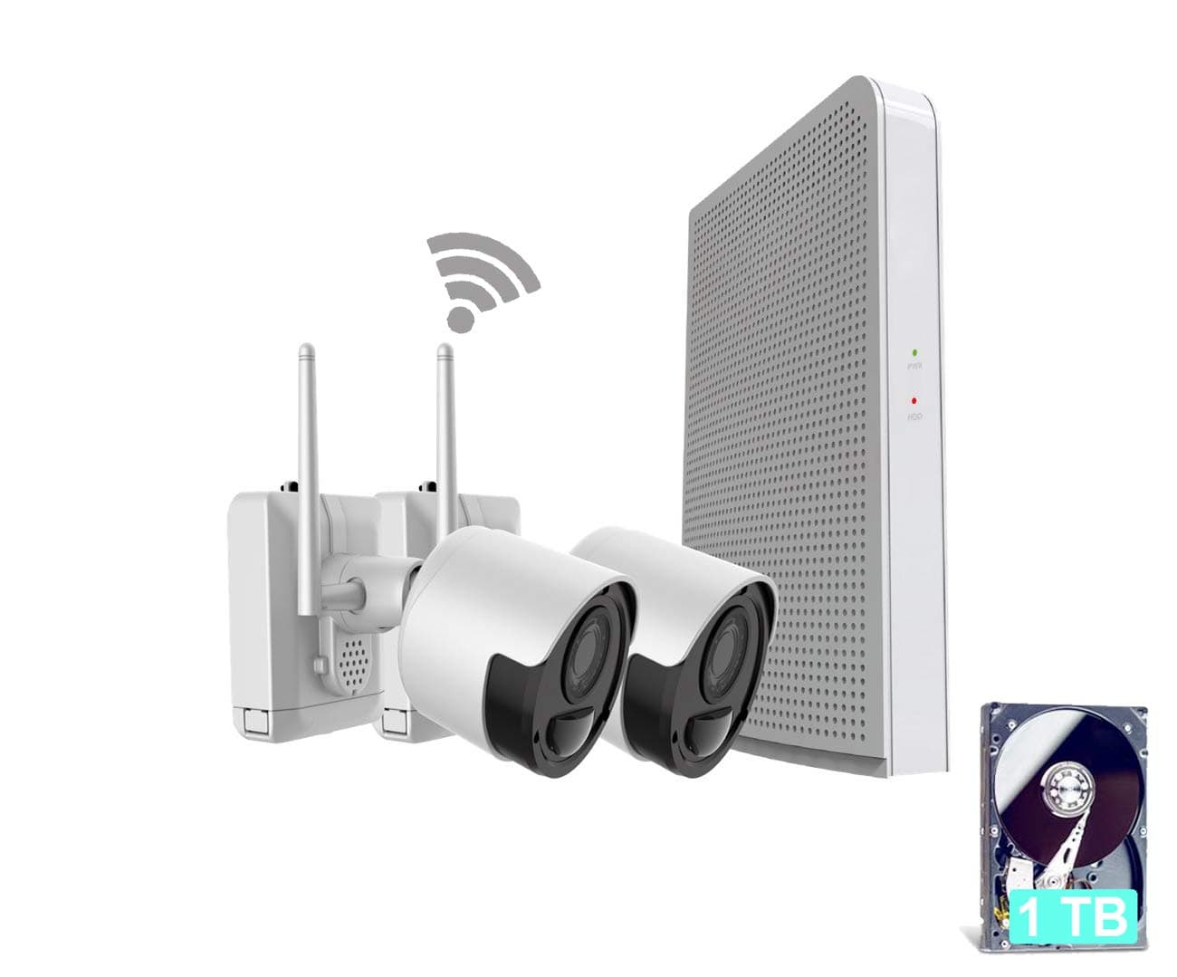 CTVISON Wireless Battery Powered Security Camera System 6 Channel NVR 2Pcs 1080P Camera with1TB Hard Drive IP66 Weatherproof 100ft Night Vision Remote Home Monitoring System (2 Camera System with 1TB)