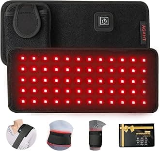 Rechargeable 60-Beads Red Light Therapy LED Pad, 5.5 X 11.8 Inch, Wearable 850nm & 660nm Infrared Belt for Neck Knee Body with Built-in 1500mAh Battery & Auto Timer