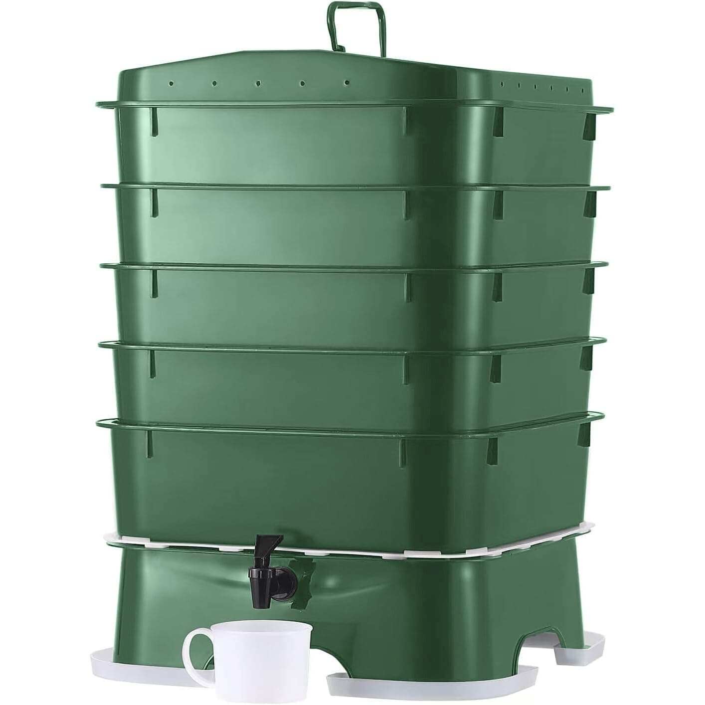 U.S.Made Original Design 5-Tray Plus Compost Bin (Green) Easy Set Up and Sustainable Design
