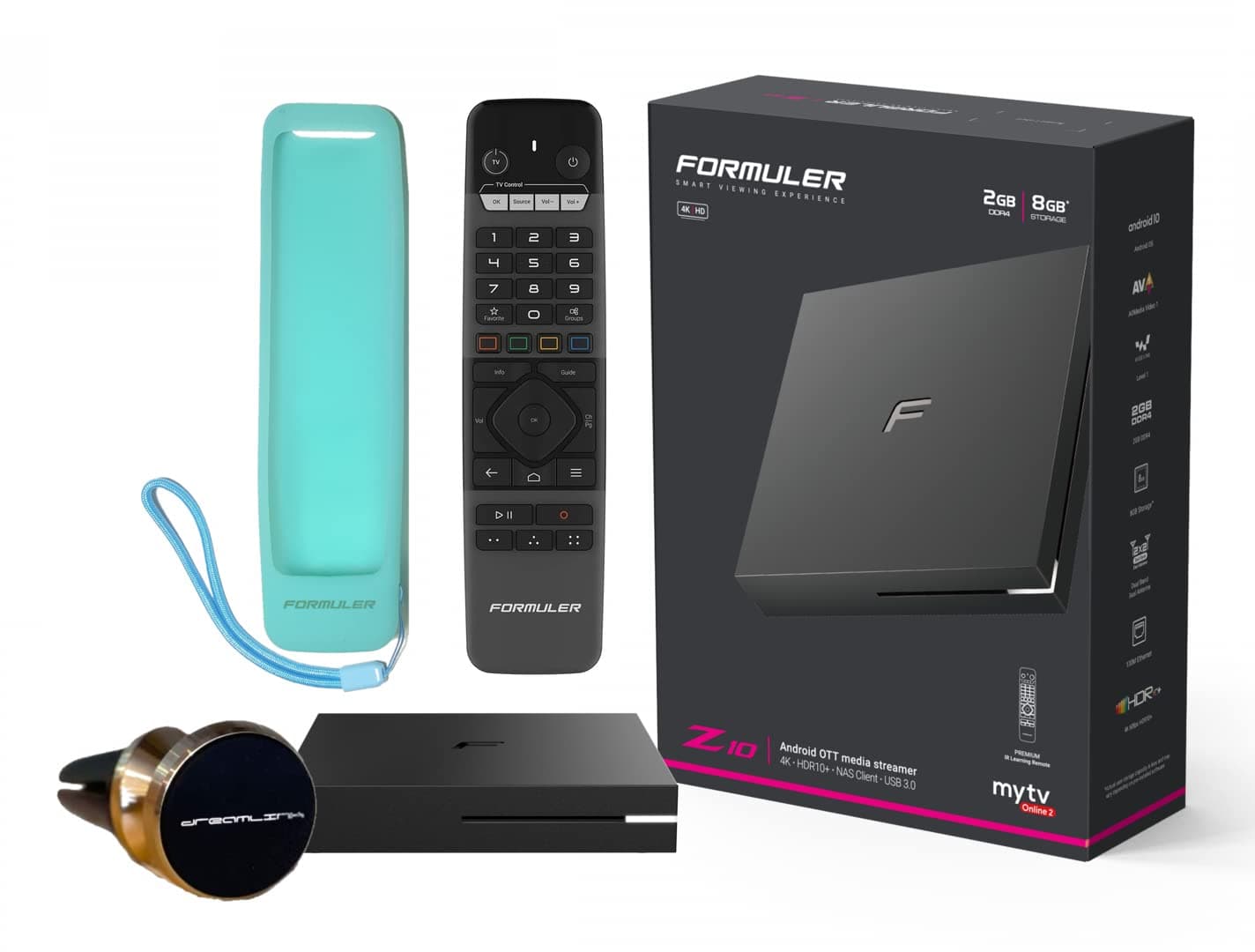 Formuler Z10 Android 10 Dual Band 5G LAN 2GB Ram 8GB ROM 4K + Extra Magnetic Car Mount + Extra Silicone Case Cover for Remote Control