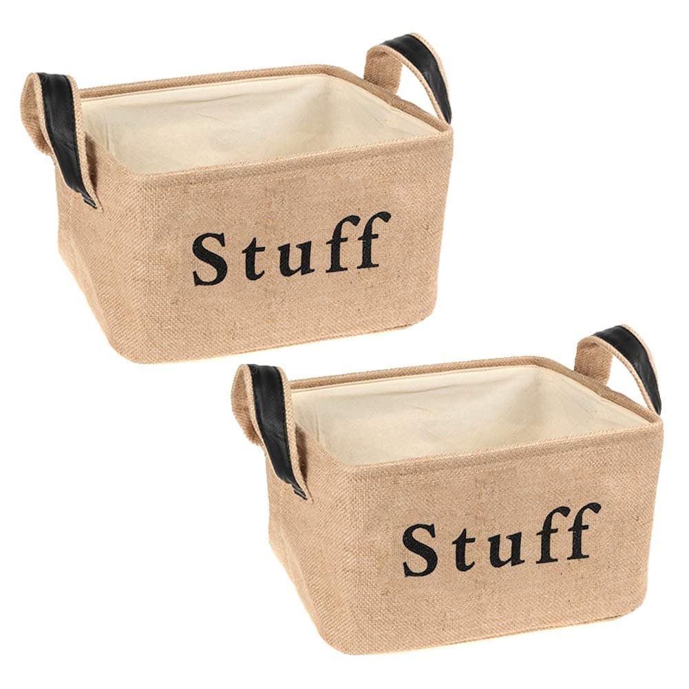 COMFECTO Set of 2 Medium Storage Basket, Heavy Duty Cubby Baskets with Handles, 14x10x8" Lightweight Foldable Collapsible Storage Bins for Baby Nursery Clothes Laundry Shoe Kids Room Toys Playroom