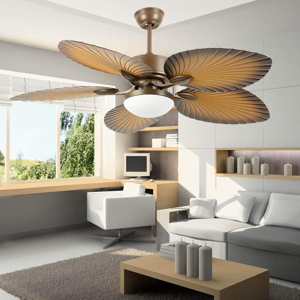 Palm Ceiling Fan, Five Palm Leaf Blades With LED Light, Bronze (52in)