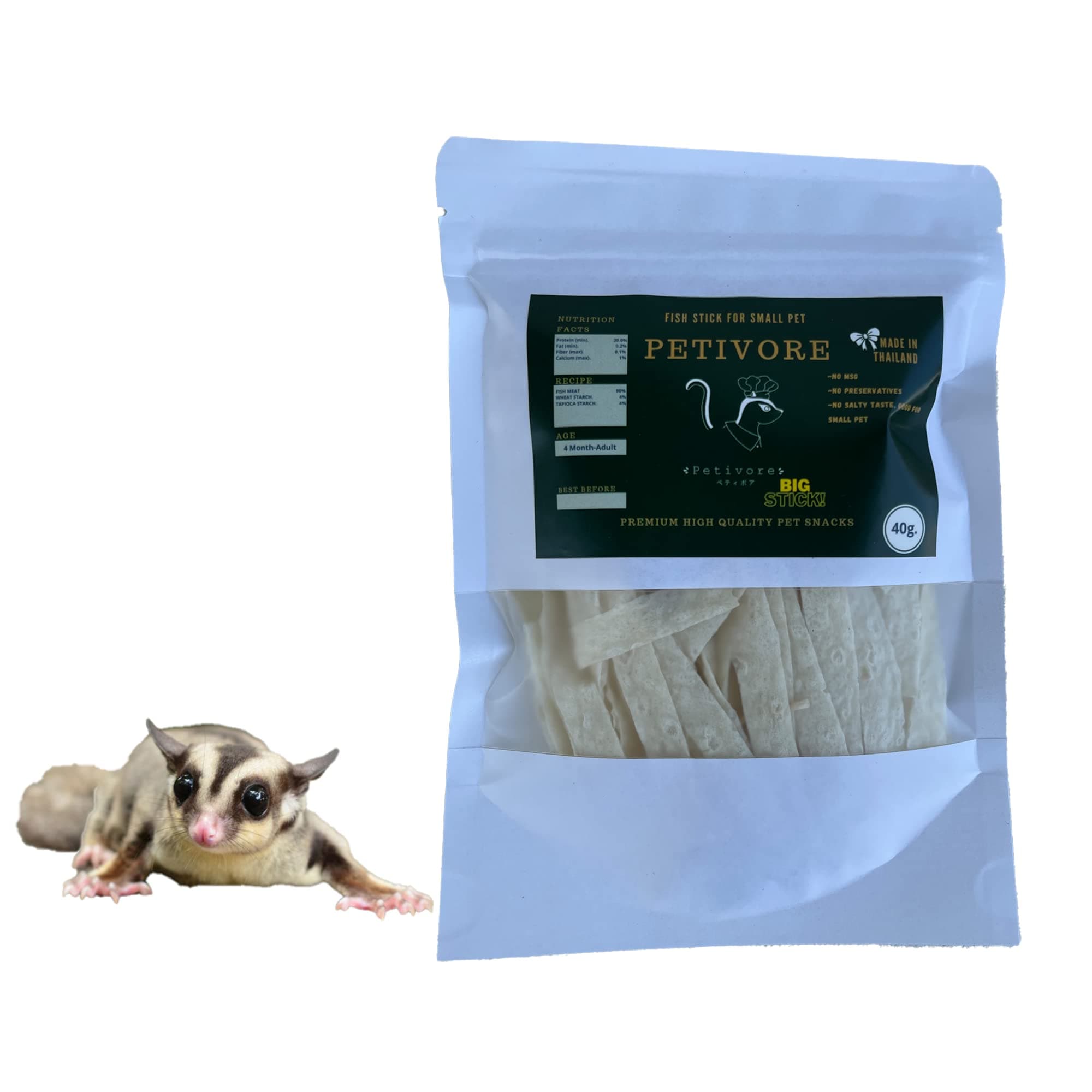 PETIVORE Big Stick Premium Fish Snack for Sugar Glider and Small Exotic Pet - Made from Real Fish - Hamster, Squirrel, Chinchillas, Marmoset - Favorite Treats, Snacks and Food (40g)
