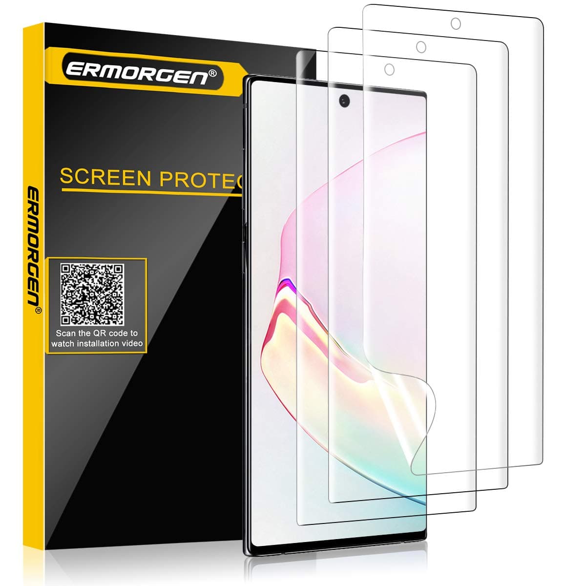 (3 Pack) TPU Screen Protector Compatible for Samsung Galaxy Note 10 Plus 10+ 5G (2019) High Definition Edge to Edge (Full Coverage) Anti-Scratch Bubble-Free Support Fingerprint Sensor