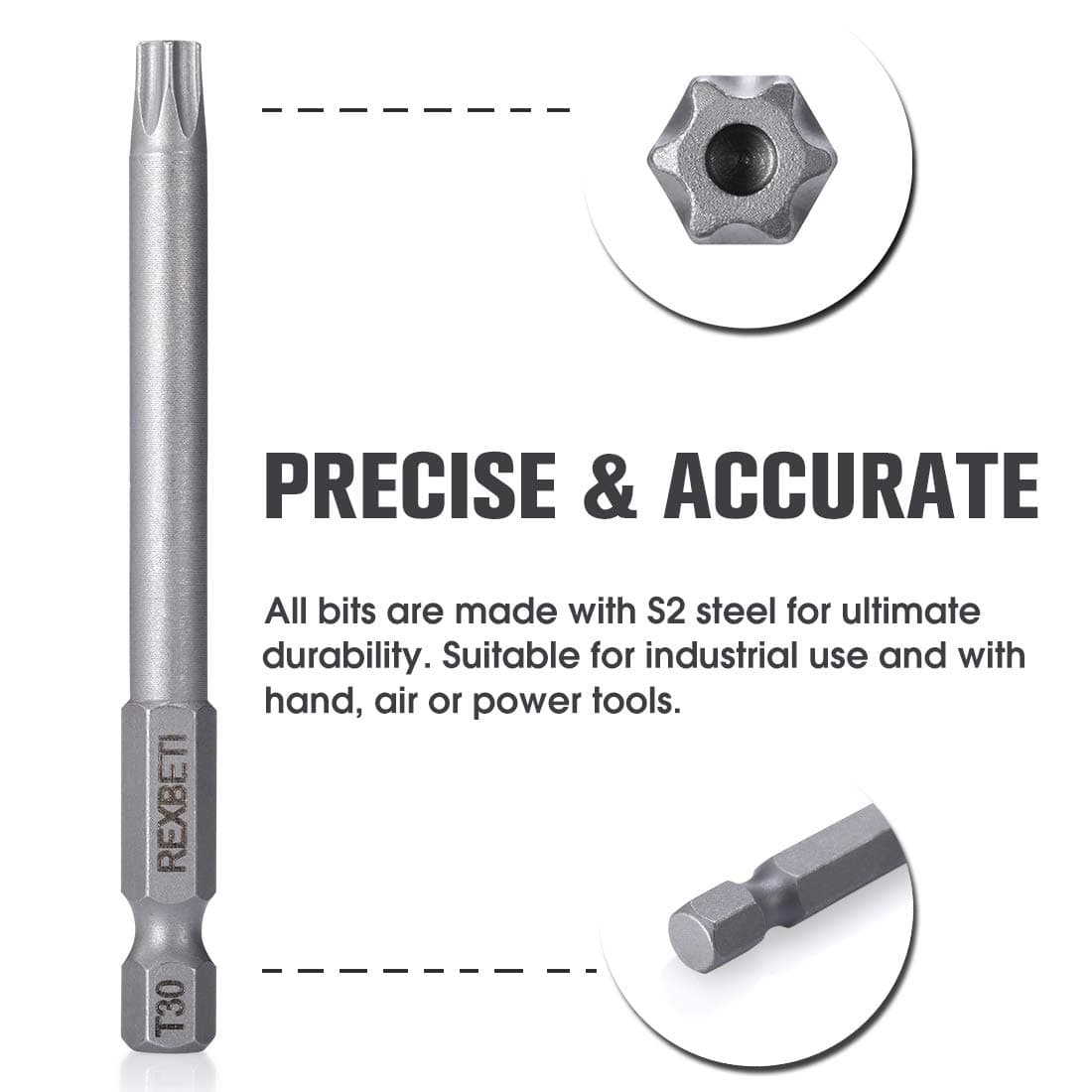 REXBETI 12 Piece Torx Head Screwdriver Bit Set, 1/4 Inch Hex Shank S2 Steel Magnetic 3 Inch Long Drill Bits, T5-T40 (Torx Head)