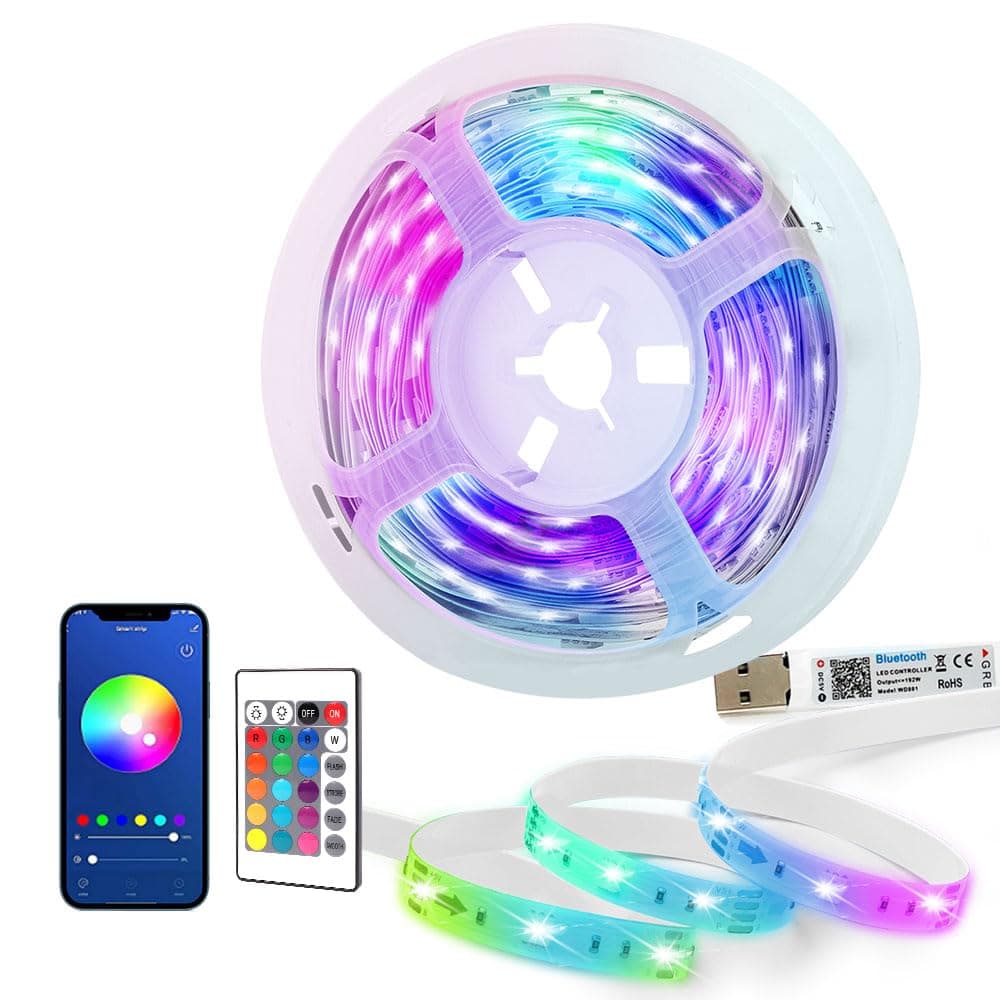 Uoexziyi Smart LED Light Strips,16.4ft/5M Bluetooth LED Strip Lights Color Changing LED Lights with APP &Remote Control, Music Sync RGB Lights for Bedroom Home Kitchen Decoration DIY